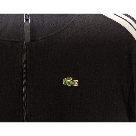 Lacoste Sport Track Jacket Full Zip 3 Stripe Black Athletic Preppy Mens 6 - Picture 2 of 5